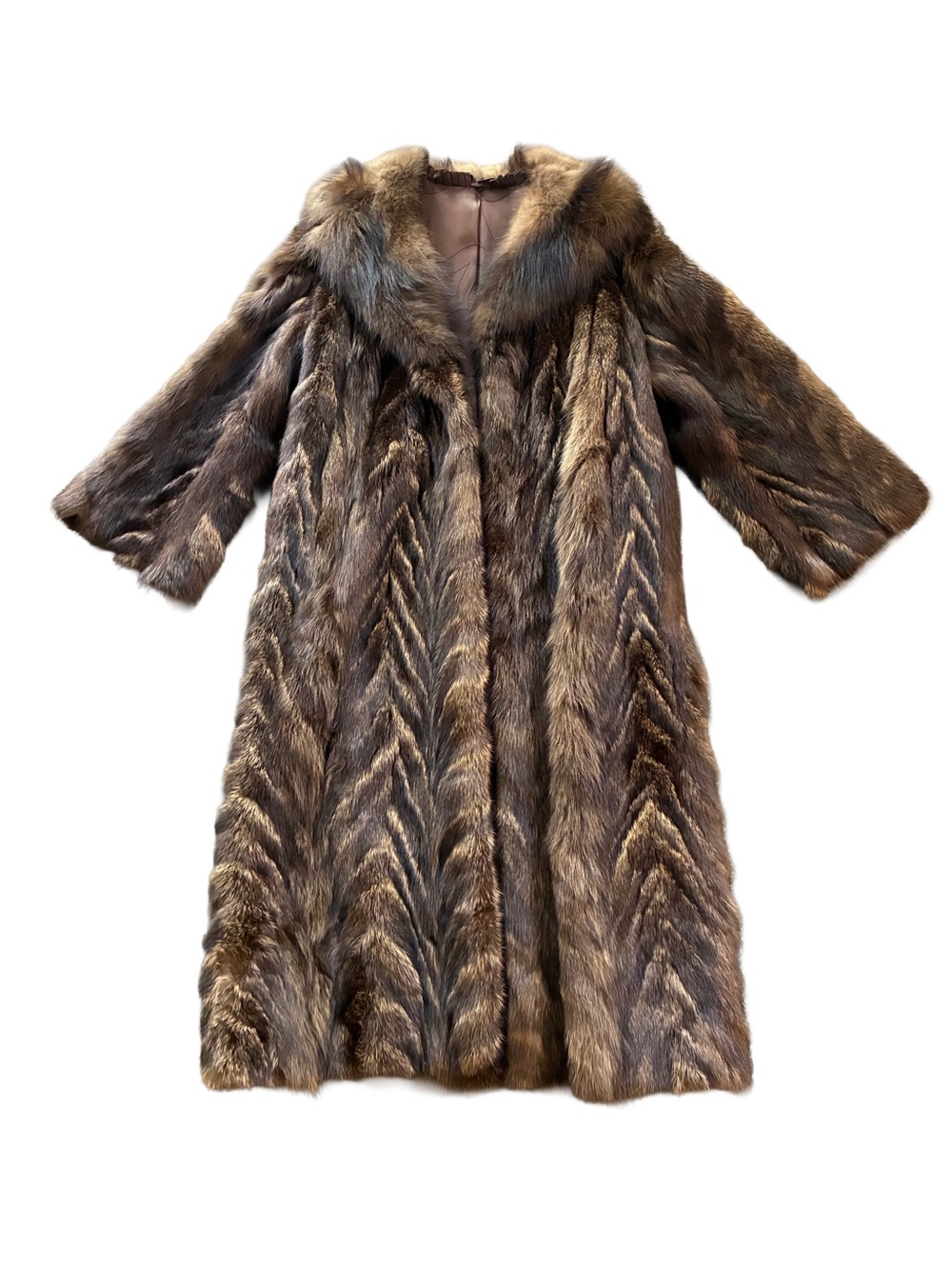 Vintage Mink & Sable Fur Coat Full Length Chevron Mob Wife Luxury Brown Fur